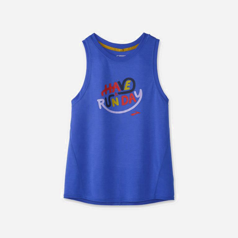 Brooks Distance Graphic Womens Running Tank Top - Heather Bluetiful/Run Day - Philippines (978465TCZ